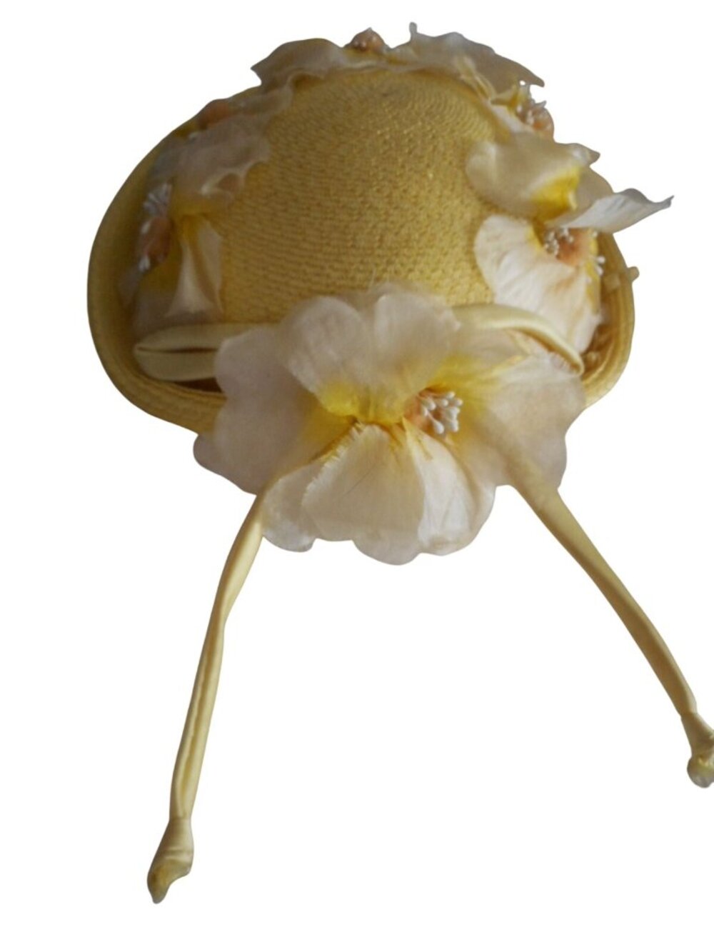 Vintage Women's Calot hat Yellow floral with bow 1960s by Rawak - Picture 3 of 7